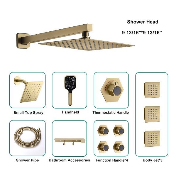 Cascada Pompeii 12" Brushed Gold Shower Set - Cascada Showers