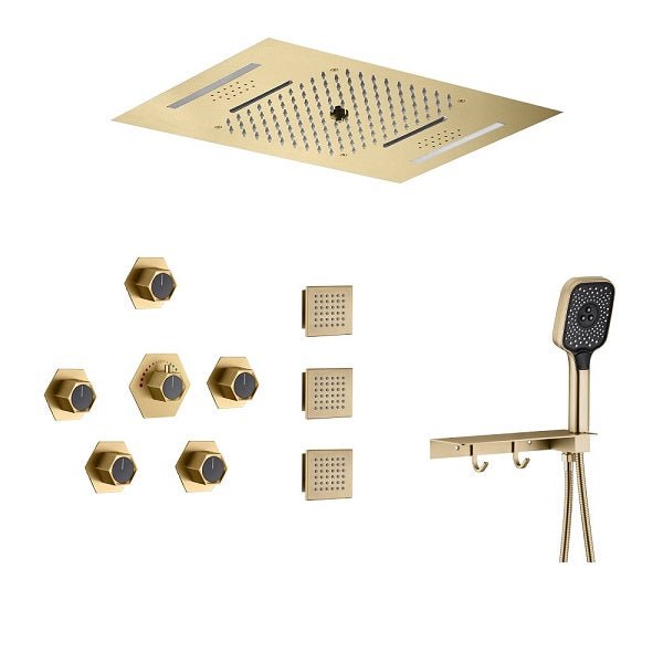 Cascada Positano 15"x23" Brushed Gold Music LED Shower System - Cascada Showers