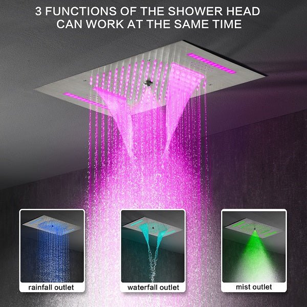 Cascada Positano 15"x23" Brushed Nickel Music LED Shower System - Cascada Showers