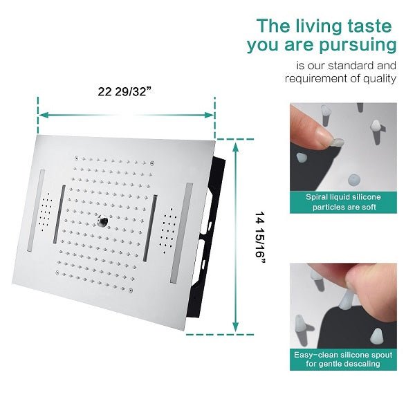 Cascada Positano 15"x23" Brushed Nickel Music LED Shower System - Cascada Showers