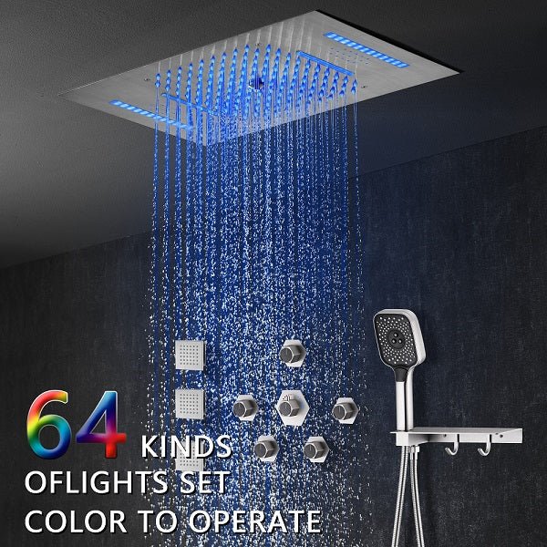 Cascada Positano 15"x23" Brushed Nickel Music LED Shower System - Cascada Showers