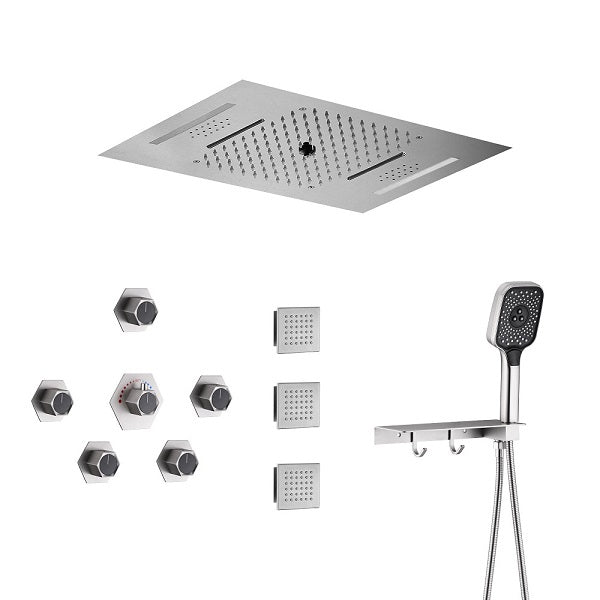Cascada Positano 15"x23" Brushed Nickel Music LED Shower System - Cascada Showers