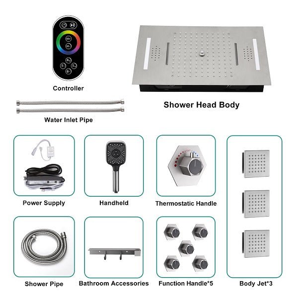 Cascada Positano 15"x23" Brushed Nickel Music LED Shower System - Cascada Showers
