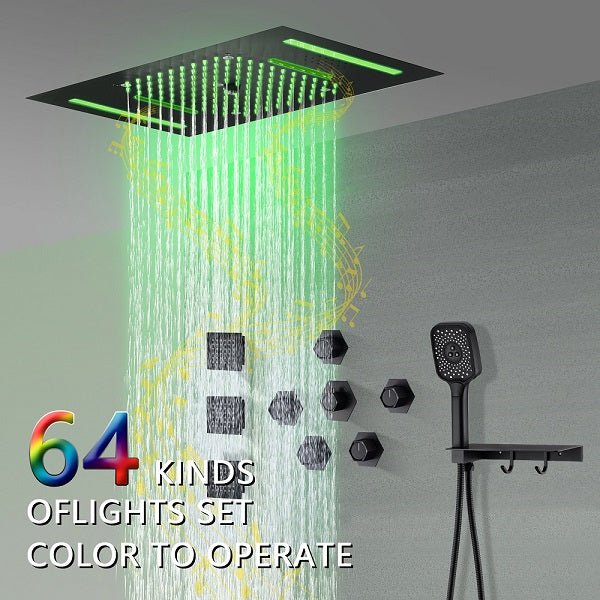 Cascada Positano 15"x23" Matte Black LED Music Shower System - Cascada Showers