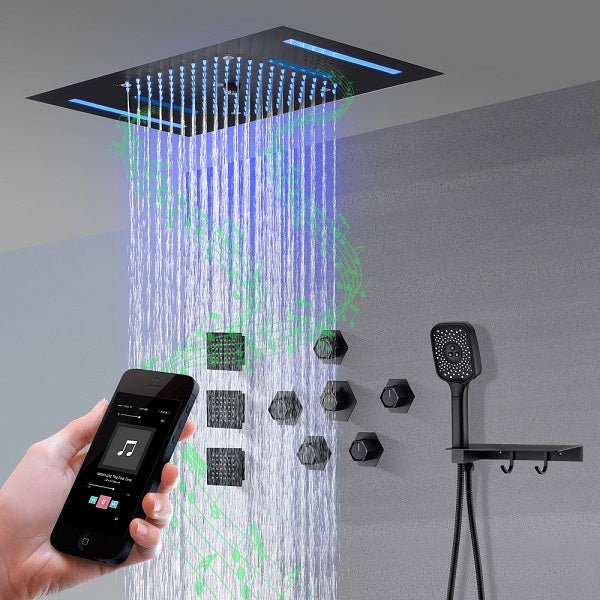 Cascada Positano 15"x23" Matte Black LED Music Shower System - Cascada Showers