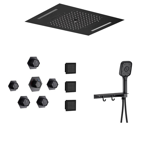 Cascada Positano 15"x23" Matte Black LED Music Shower System - Cascada Showers