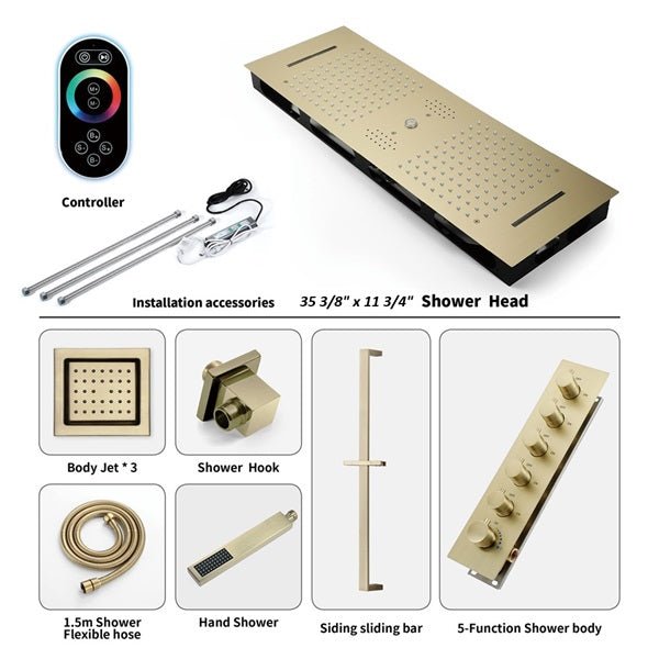 Cascada Riviera 12"x36" LED Bluetooth Shower System - Cascada Showers