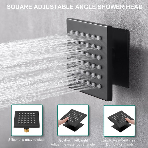 LED lights and waterfall flow in Cascada Sicilian Music Shower System with dual rain showerheads