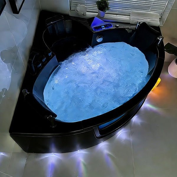 Cascada Venice Black Corner Jacuzzi Shower Bathtub with LED and Bluetooth