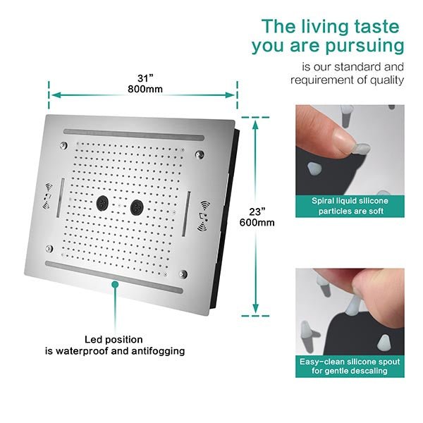 Cascada Venice Luxury 23" x 31" LED Recessed Ceiling Shower System