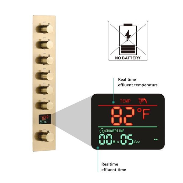 Cascada Verona 16"x36" Brushed Gold Music LED Digital Shower System - Cascada Showers