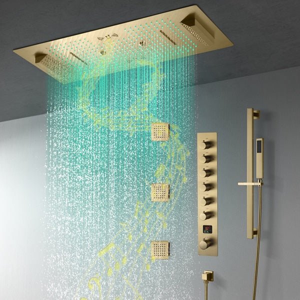 Cascada Verona 16"x36" Brushed Gold Music LED Digital Shower System - Cascada Showers