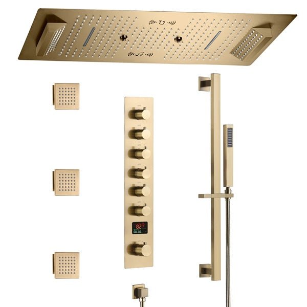 Cascada Verona 16"x36" Brushed Gold Music LED Digital Shower System - Cascada Showers