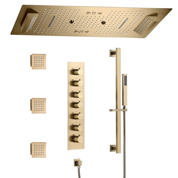 Cascada Verona 16"x36" Brushed Gold Music LED Shower System - Cascada Showers