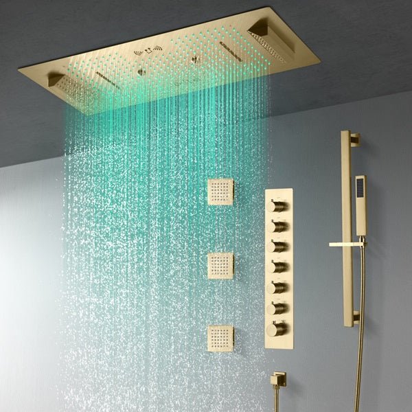 Cascada Verona 16"x36" Brushed Gold Music LED Shower System - Cascada Showers