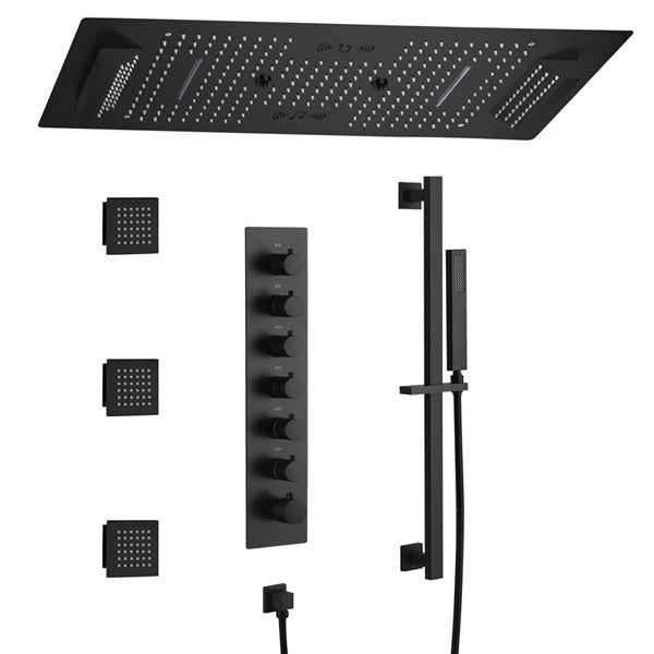 Cascada Verona 16"x36" Matte Black Music LED Shower System - Cascada Showers