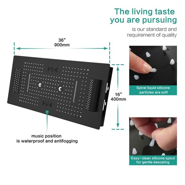 Cascada Verona 16"x36" Matte Black Music LED Shower System - Cascada Showers