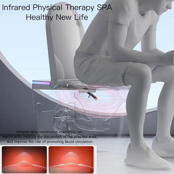 Infrared physical therapy spa device with a person using it, promoting blood circulation.