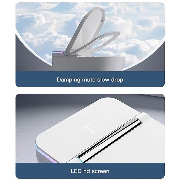 Product with LED screen and damping mute feature against a cloudy sky background