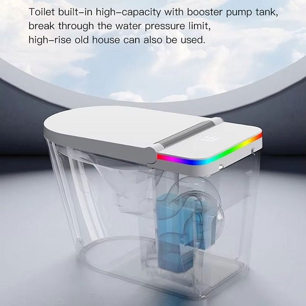 Modern toilet with booster pump tank on a clear background
