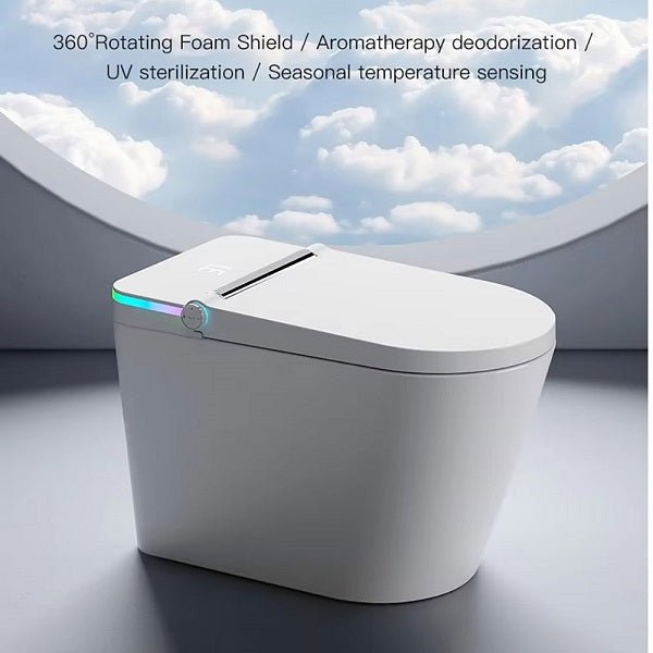 Modern toilet with advanced features on a neutral background