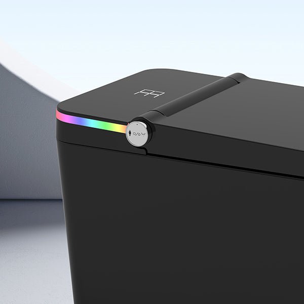 Black electronic device with a rainbow light on a gray background