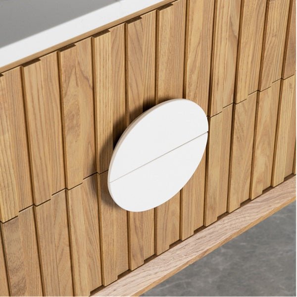 Cascada Wall Mount Floating Bathroom Vanity Oak with Marble Top Ceramic Vessel Sink