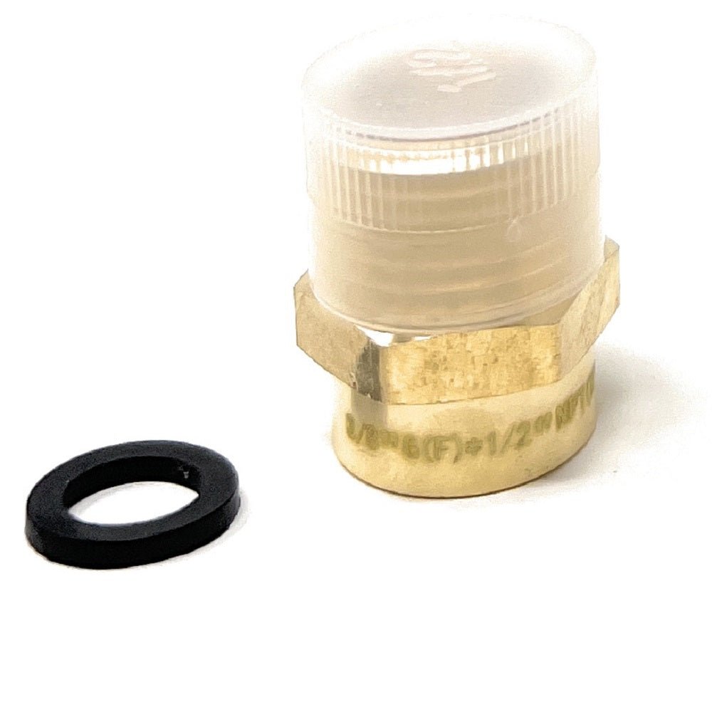 Easy-to-install 3/8" Metric BSPP Female to 1/2" NPT Male adapter, made from lead-free brass.