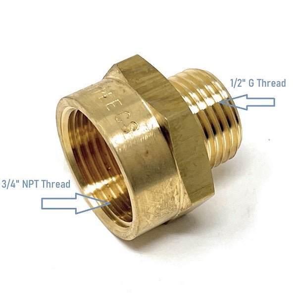 G Thread (Metric BSPP) Male to NPT Female Adapter - Lead Free (1/2" x 3/4") - Cascada Showers