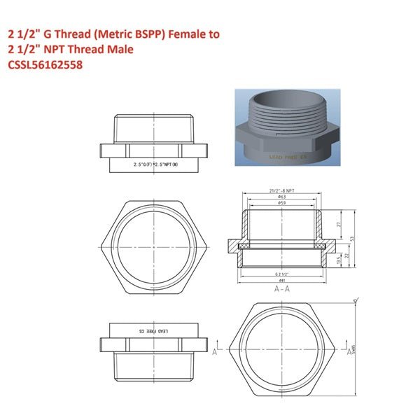 Lead-Free G Thread (British BSPP) Female to NPT Male Pipe Fitting Adapter - 1/4" - 4"