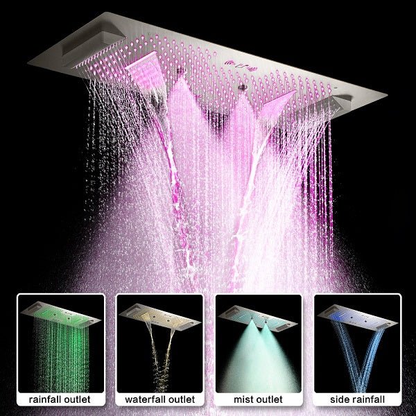 Verona 16"x36" Brushed Nickel Music LED Showerhead By Cascada Showers - Cascada Showers