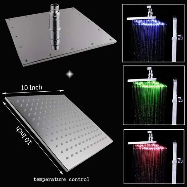 10" Square Rainfall LED Shower Head - Cascada Showers