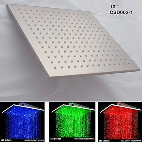 10" Square Rainfall LED Shower Head - Cascada Showers