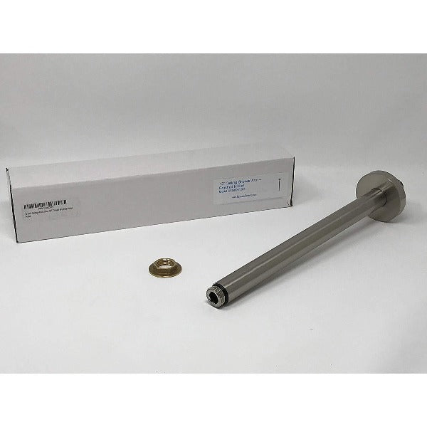 12" Ceiling Mount Shower Arm with 1/2" NPT Thread, Brushed Nickel - Cascada Showers