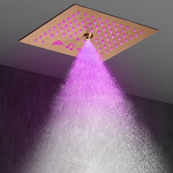 Cascada Luxury 12β Music LED shower system with built-in Bluetooth Speakers, 4 functions (Rainfall, Misty, Body jets & HandShower) & Remote Control 64 Color Lights cascada system LED bluetooth shower head speaker hot cold music rain rainfall musical lights showerhead body spray jet waterfall misty ceiling mounted handheld high pressure multicolor holder thermostatic chrome oil rubbed bronze mixer remote control