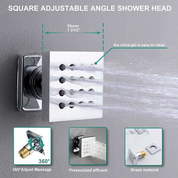 Cascada Luxury 12” Music LED shower system with built-in Bluetooth Speakers, 4 function (Rainfall, Misty, body jets & Hand Shower) & Remote Control 64 Color Lights cascada system LED bluetooth shower head speaker hot cold music rain rainfall musical light showerhead body spray jet waterfall misty ceiling mounted handheld high pressure thermostatic mixer holder black matte chrome oil rubbed bronze remote control