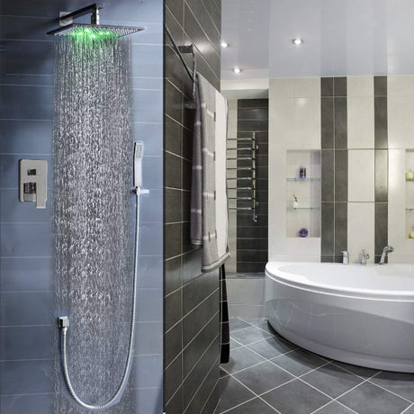 showerhead system rain head shower handheld set complete led waterfall heads light rainfall square Double-Function Valve and Brass Handheld Shower Rain Shower System remote controller light bathroom set remote control color change Bathroom Shower Set