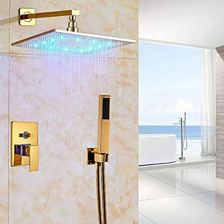 showerhead system rain head shower handheld set complete led waterfall heads light rainfall square Double-Function Valve and Brass Handheld Shower Rain Shower System remote controller light bathroom set remote control color change Bathroom Shower Set