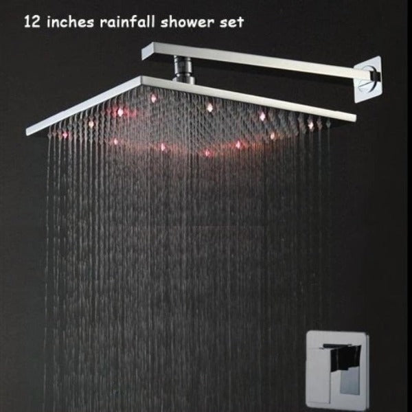 12” Rainfall Shower Set Head, Wall Mount Shower Arm - Brass Shower Head - Cascada Showers