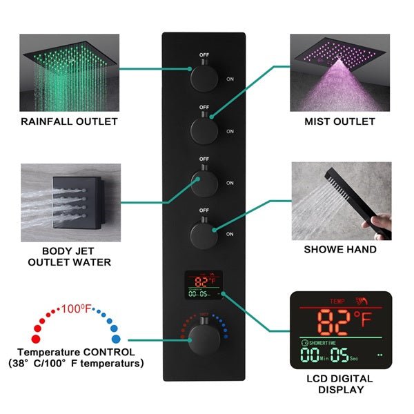 12" Siena Digital LED Bluetooth Shower System By Cascada Showers - Cascada Showers