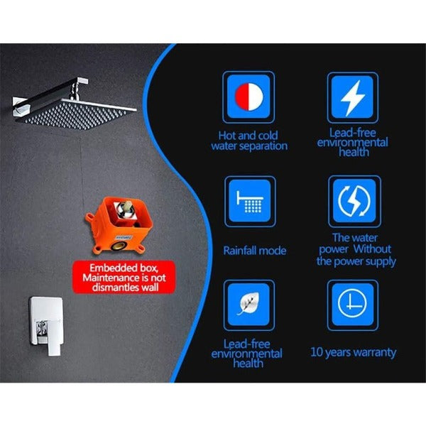 12" Square LED Wall Mounted Shower Set - Cascada Showers