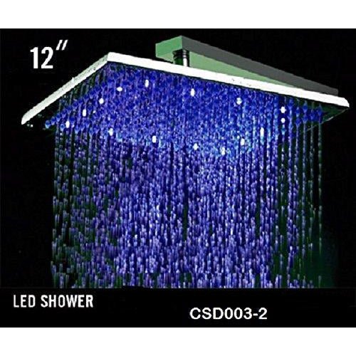 12" Square Rainfall LED Shower Head - Cascada Showers Cascada Square Rainfall LED Shower Head, Heavy Duty Metal (Without Shower Arm) shower leds, shawer led, lighted shower head, shower had led, led showerheads, showerhead with lights, color shower head, Large shower head