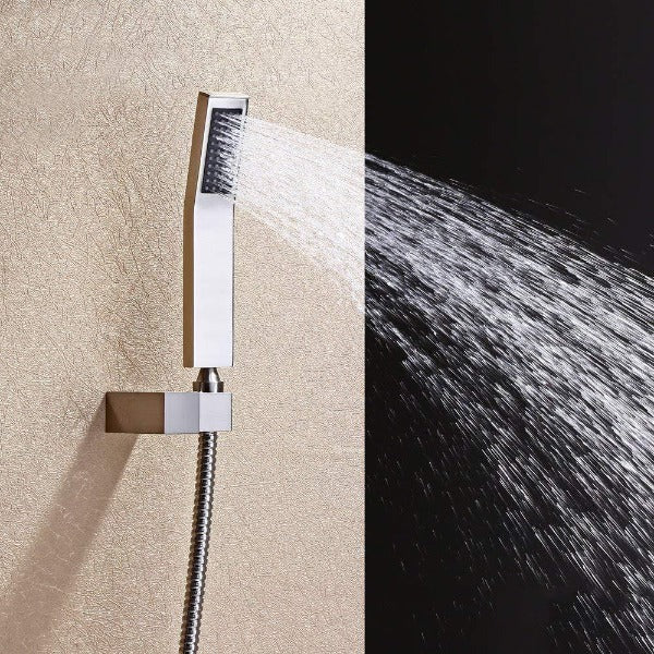 12"x24" Rainfall LED Shower Set Double-Function Valve, Brass Handheld Shower showerhead system rain head shower handheld set complete led bathroom waterfall heads light rainfall Thermostatic 6 Massage Jets Spray Body Shower Set for lights bathroom set Antique Brushed Brass Finish color change wall complete shower set bathroom rainfall shower head with handheld