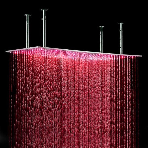 12"x24" Rainfall LED Shower Set Double-Function Valve, Brass Handheld Shower showerhead system rain head shower handheld set complete led bathroom waterfall heads light rainfall Thermostatic 6 Massage Jets Spray Body Shower Set for lights bathroom set Antique Brushed Brass Finish color change wall complete shower set bathroom rainfall shower head with handheld