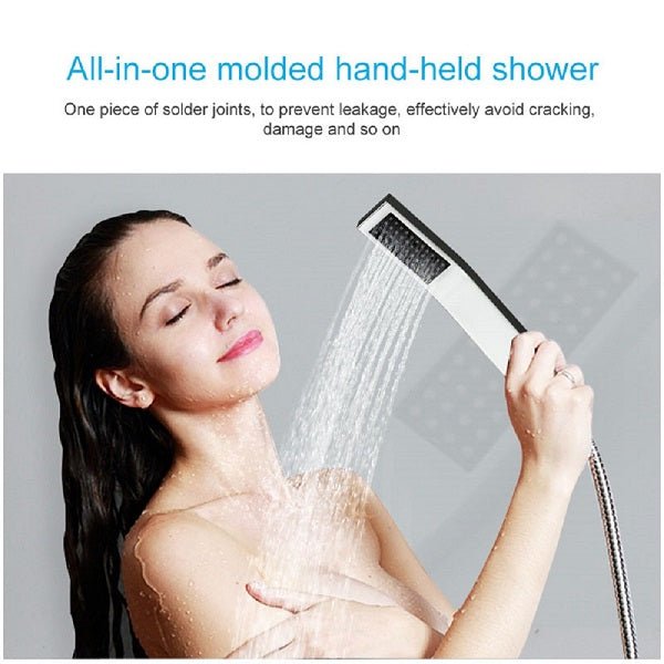 Cascada Luxury 14" x 20" Square Ceiling Mounted LED Shower System With 3-Way Thermostatic Valve (4 knobs),3 Mode Function (Rainfall, Waterfall & Handheld Shower) & Remote Control App shower head with handheld rain LED rainfall four valve handle shower heads high pressure black hand held system holder waterfall rainfall mix matte gold kit chrome oil rubbed bronze mixer modern ceiling mount 3 way thermostatic square showers systems