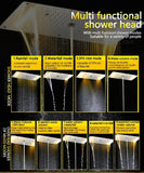 15"x28" LED Waterfall Luxurious Recessed 4 Types Rainfall Shower Head