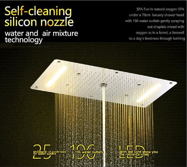 15"x28" LED Waterfall Luxurious Recessed 4 Types Rainfall Shower Head