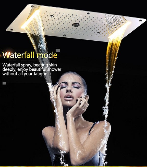 15"x28" LED Waterfall Luxurious Recessed 4 Types Rainfall Shower Head