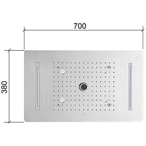 Cascada Luxurious Recessed 15" x 28" Large LED Shower System with 6 knob Thermostatic Valve, 5 Mode Functions (Rainfall, Waterfall, SPA Mist, Column & Handheld Shower) shower head with handheld rain LED 6 valve handle showerheads high pressure hand held system holder waterfall Rainfall SPA mist black matt fixture gold kit chrome oil rubbed bronze mixer modern ceiling mount 3 way thermostatic rectangle shower system