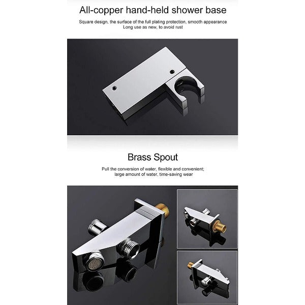 showerhead system rain head shower with handheld sets complete led faucet faucet waterfall head light rainfall spout hand holder hose remote controller lights held bathroom set control color change metal wall mount rainfall waterfall Hand Shower Mode Cascada Luxury 16" Square Ceiling Mounted Thermostatic Rainfall LED Shower With Body Jets Automated LED Light RGB Color - Stainless Steel shower head, thermostatic shower, rain shower, rain shower faucet, shower head sets for bathroom